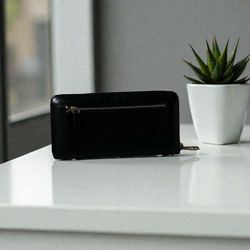 Fossil Black Leather Zip Around Continental Wallet Organizer - Picture 2 of 8